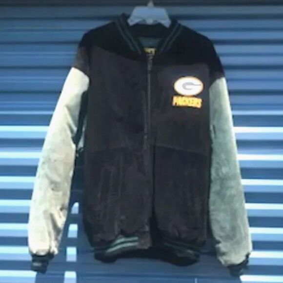 Suede Jacket . Size: Extra Large {46-48} . Varsity Full Zip . Green Bay Packers - Picture 2 of 8